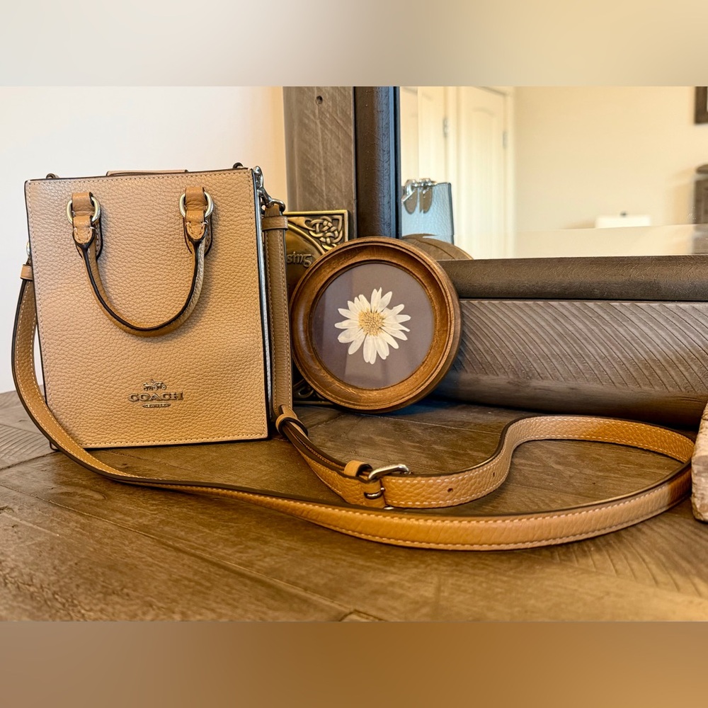 NWOT Coach North South Mini Tote in Tan/White